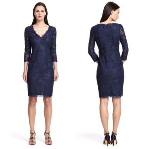 Adrianna Papell long sleeve navy lace cocktail dress